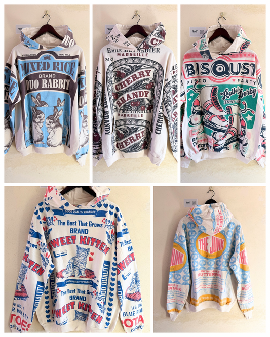 Vintage Sack Print Hoodie – Oversized Graphic Cotton Hoodie (Thailand Handmade)