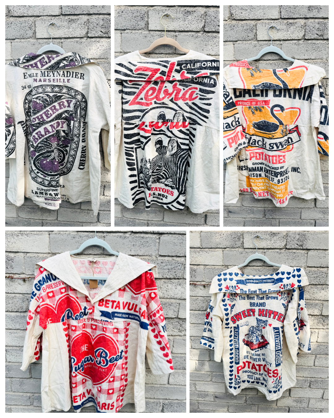 Vintage Sailor Collar Graphic Top – Retro Farm Label Collection