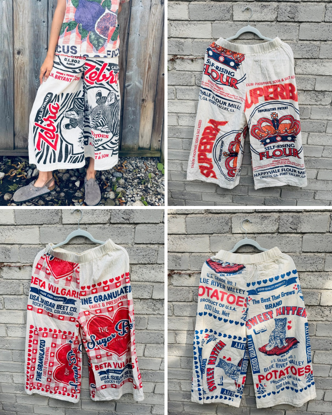 Wide-Leg Cotton Pants – Vintage Feed Sack Style
