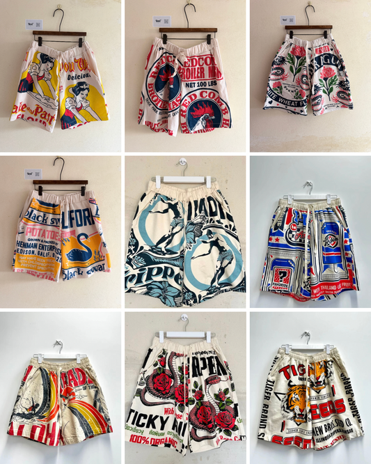 Vintage Thai Cotton Shorts – Retro Graphic Prints