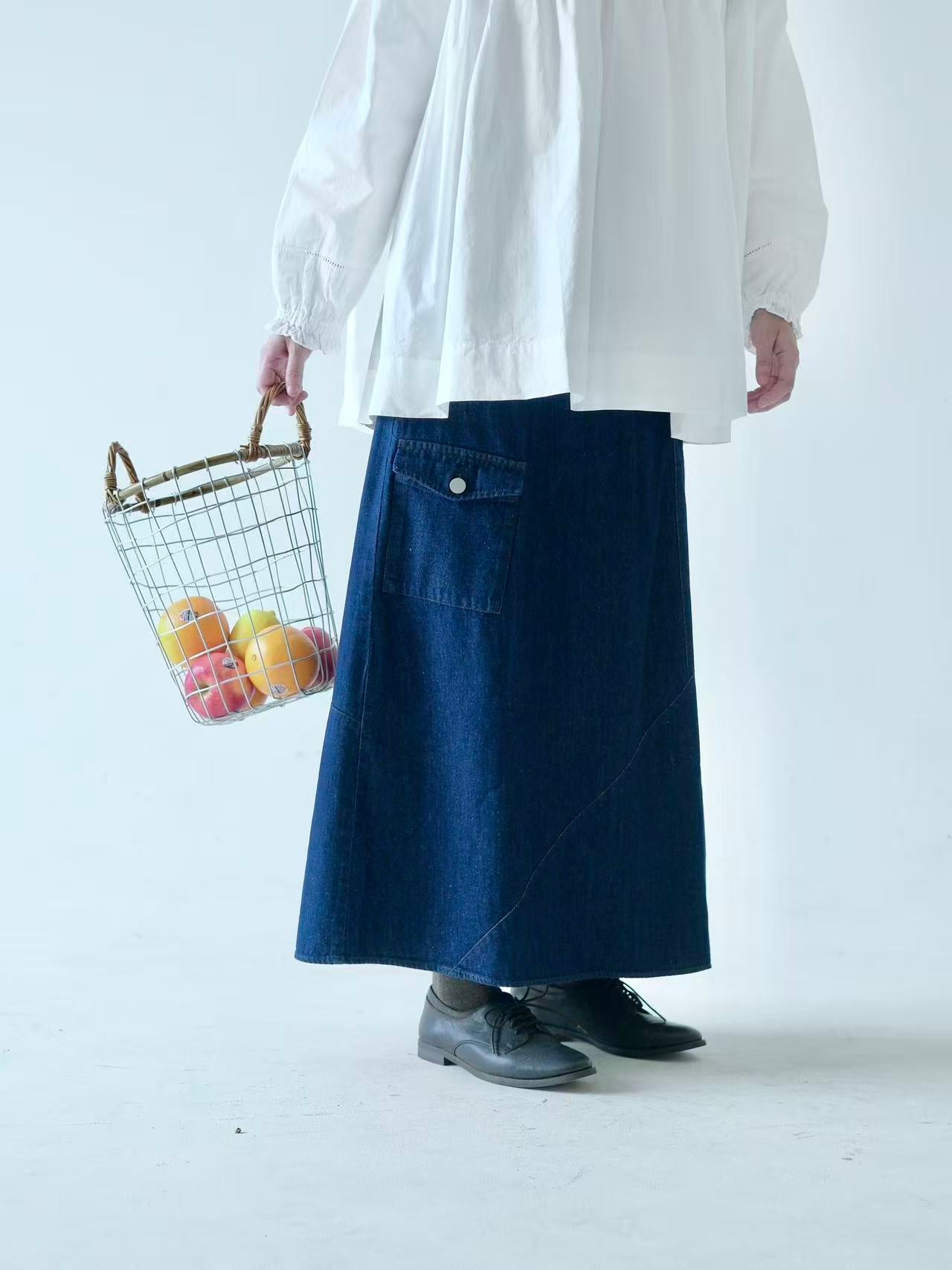 Classic Indigo Cotton Denim Skirt with Side Pocket
